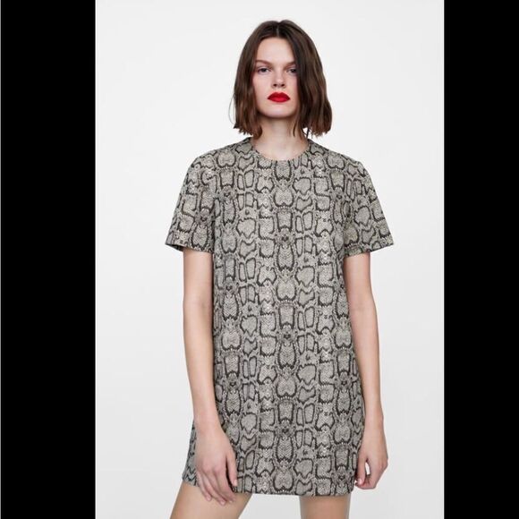 Zara Python Snake Print Short Sleeve Shift Dress - Picture 7 of 7